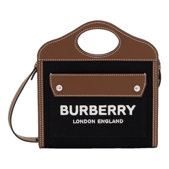 Burberry Handbags - BURBERRY Pocket mini logo canvas leather crossbody bag